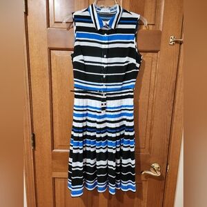 Calvin Klein Striped Dress - Black, Blue, and White, Size 6